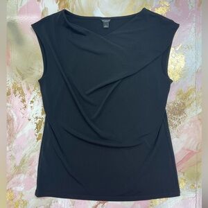 Ann Tailor black draped sleeveless top L